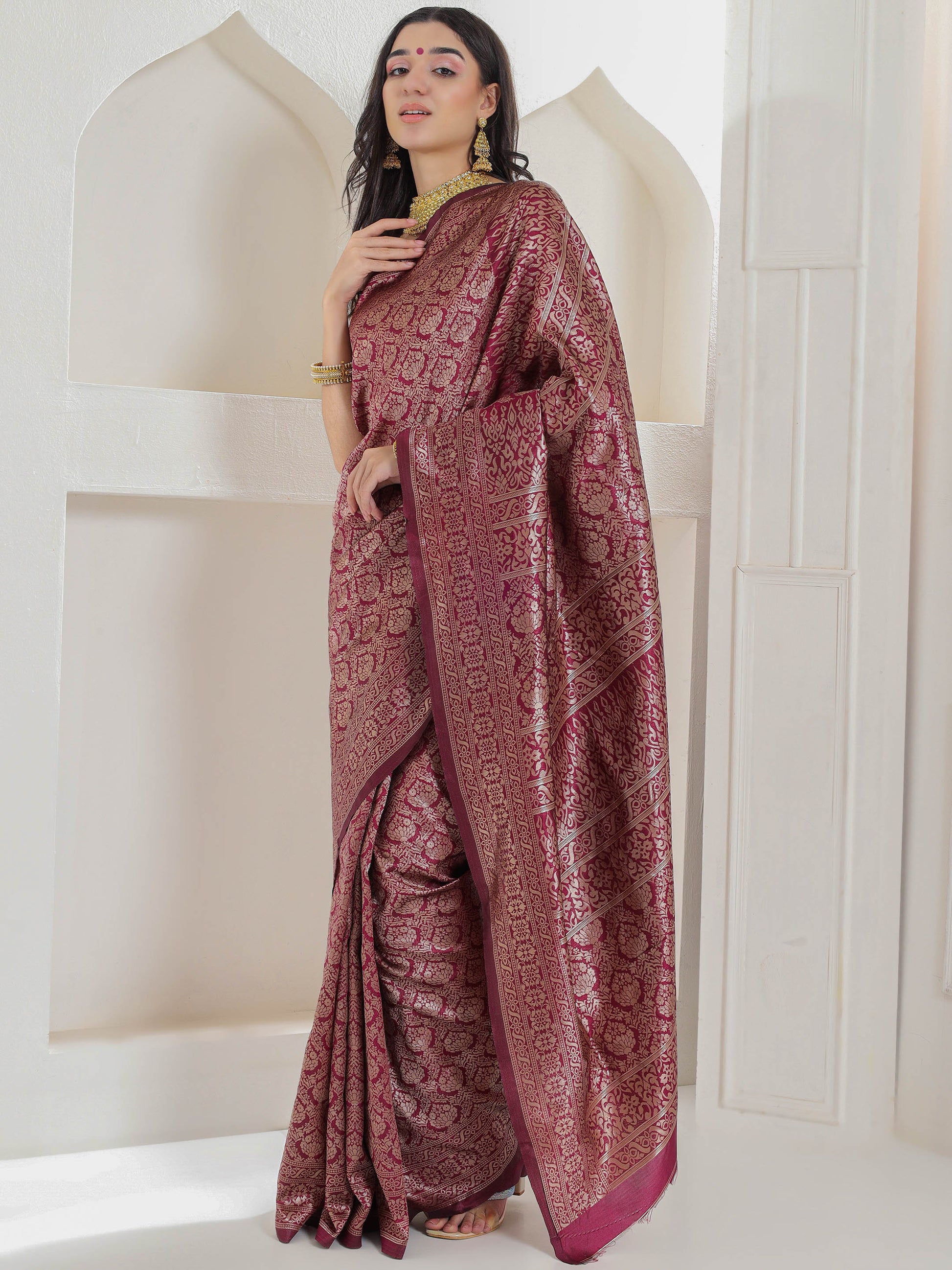 Brocade Silk Saree - Hibiscus