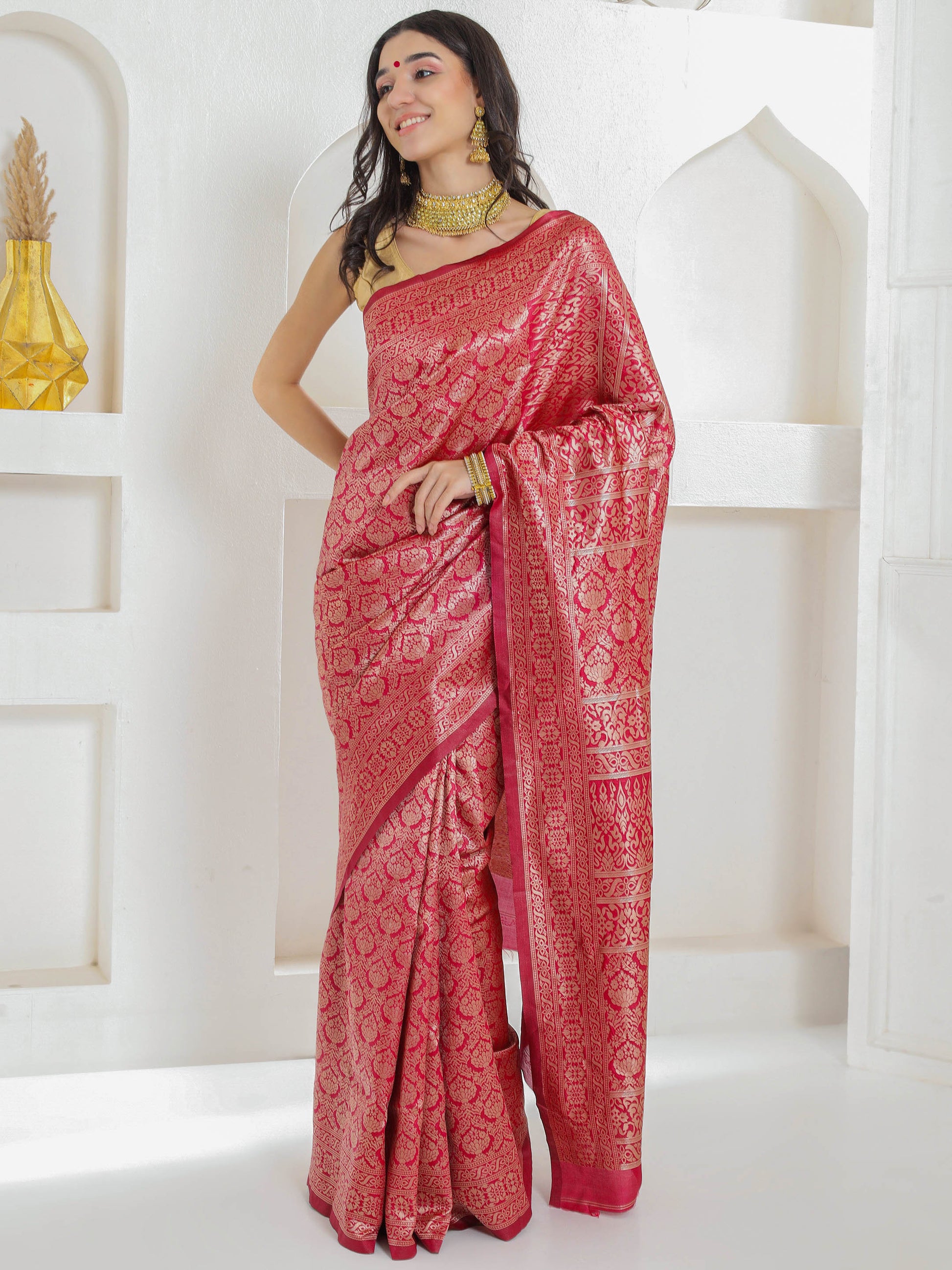 Brocade Silk Saree - Crimson