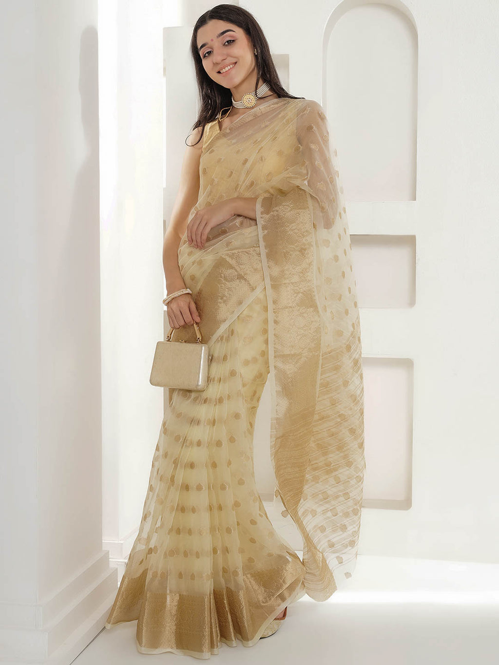 Banarasi Woven Organza Saree - Beige
