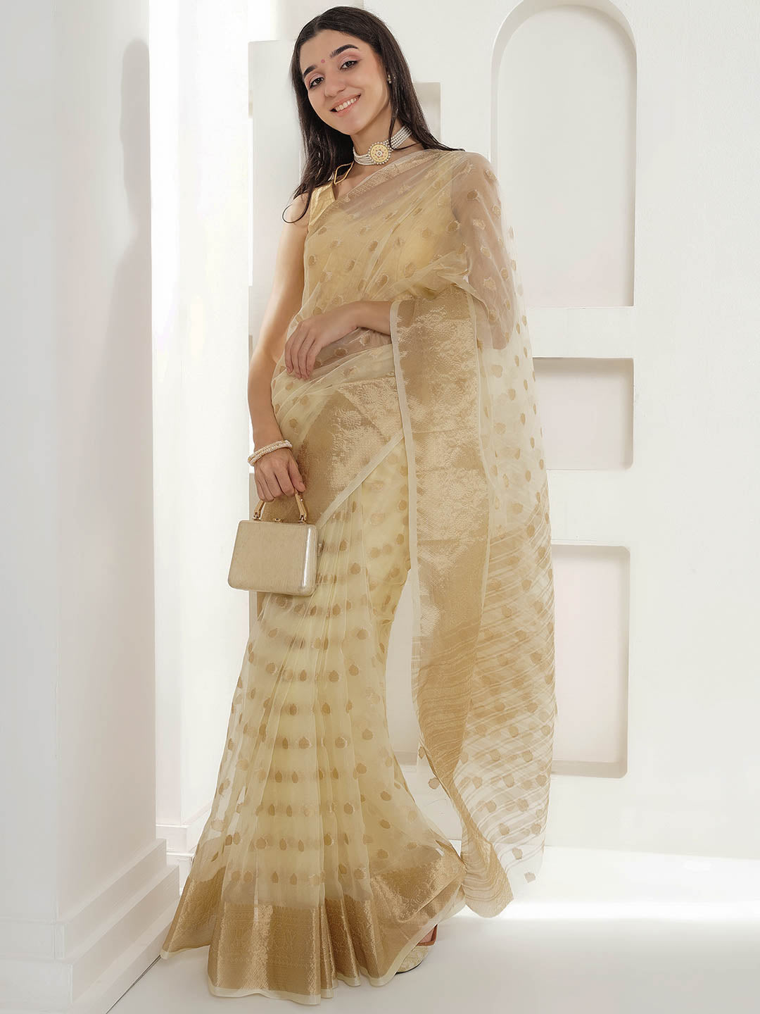 Banarasi Woven Organza Saree - Beige