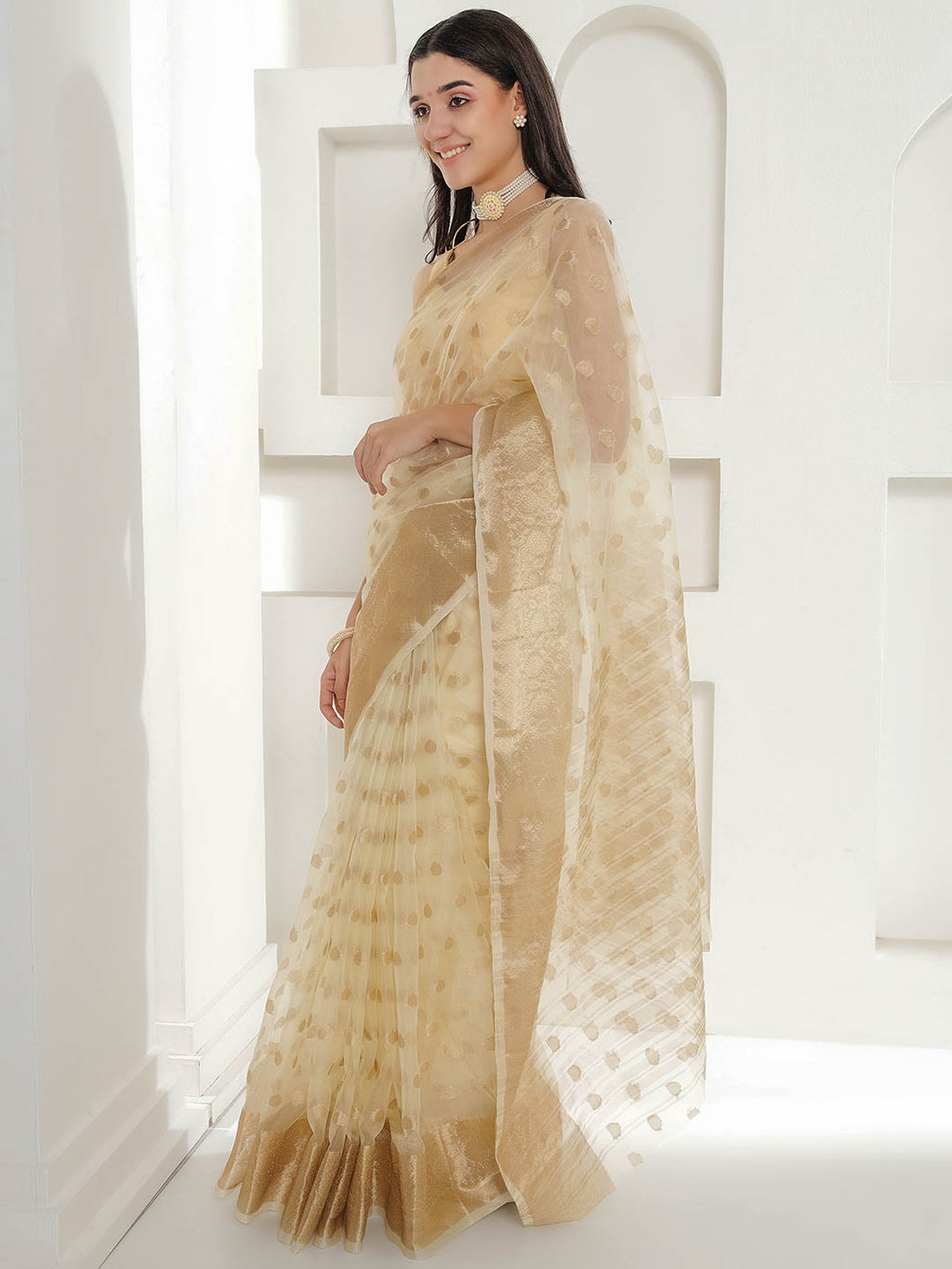 Banarasi Woven Organza Saree - Beige