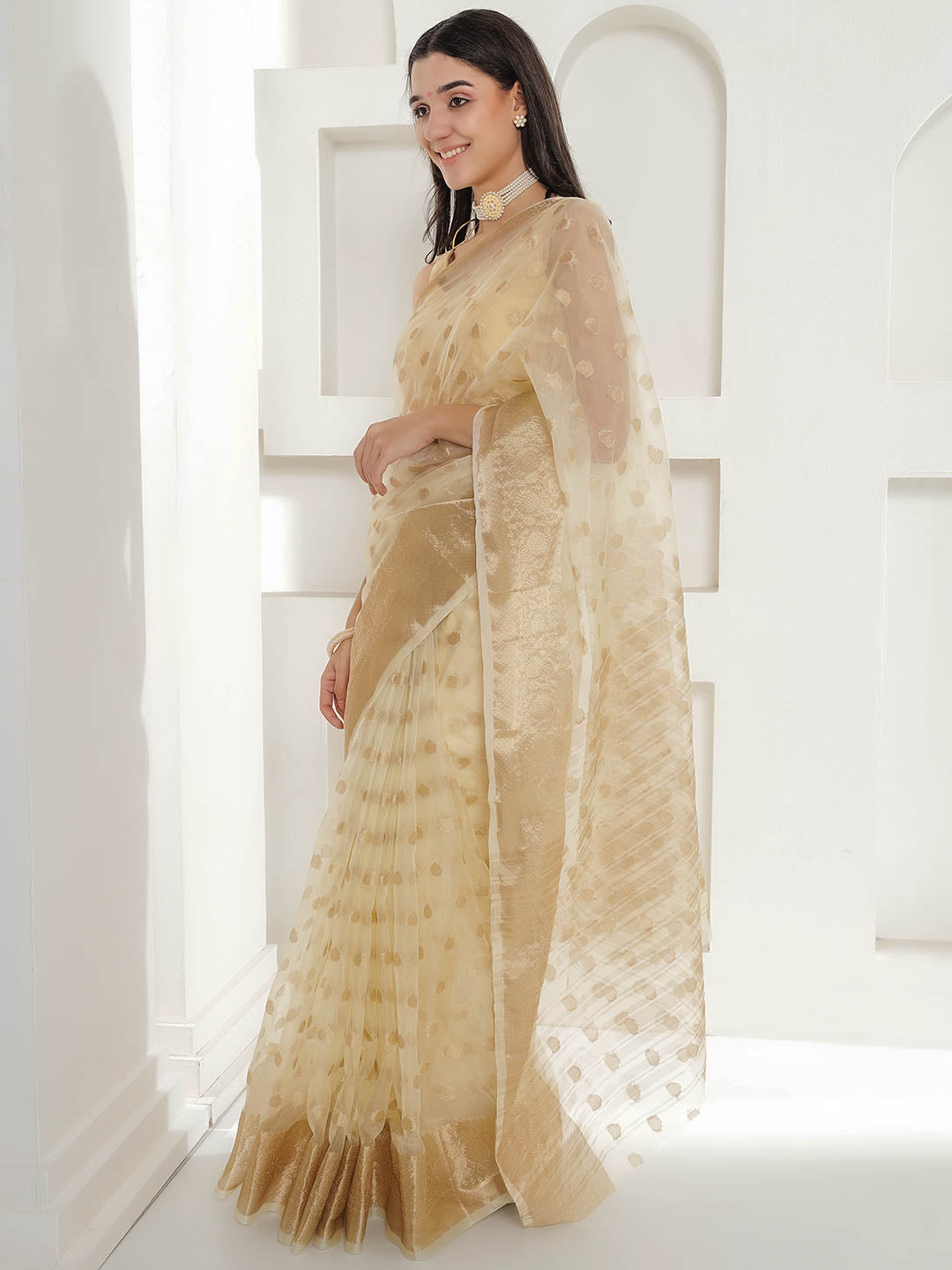Banarasi Woven Organza Saree - Beige