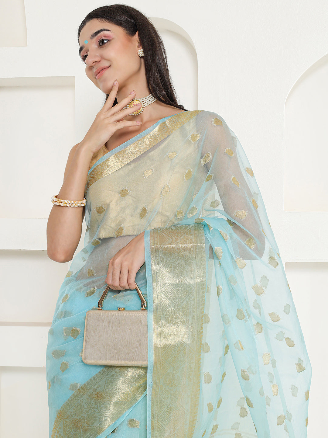 Banarasi Woven Organza Saree - Arctic Blue