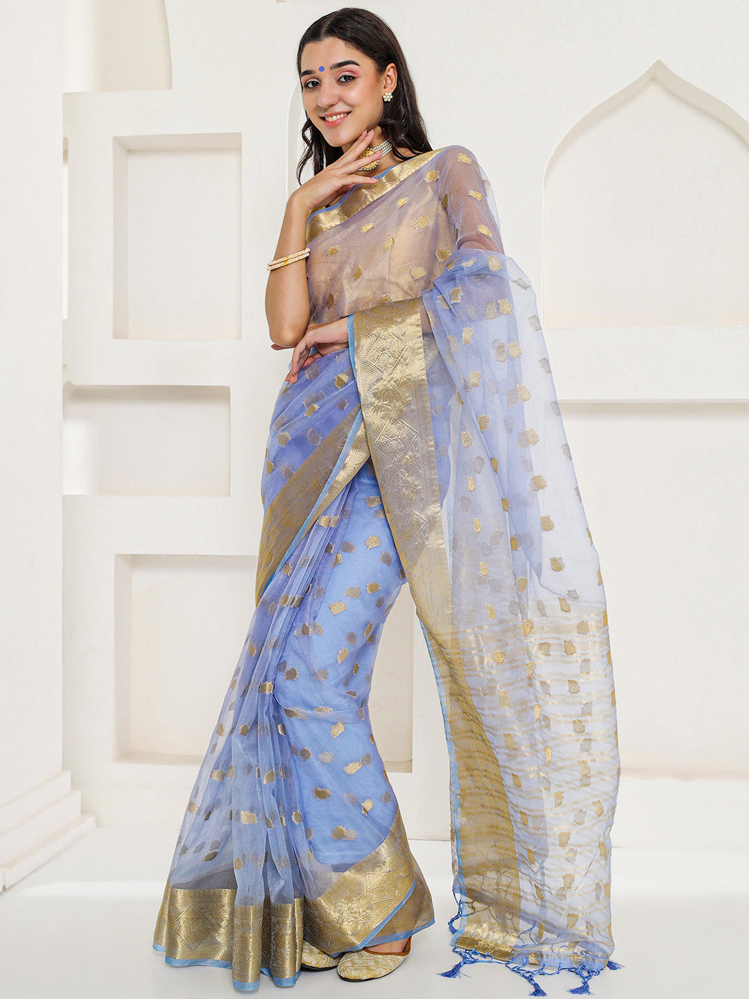Banarasi Woven Organza Saree - Periwinkle