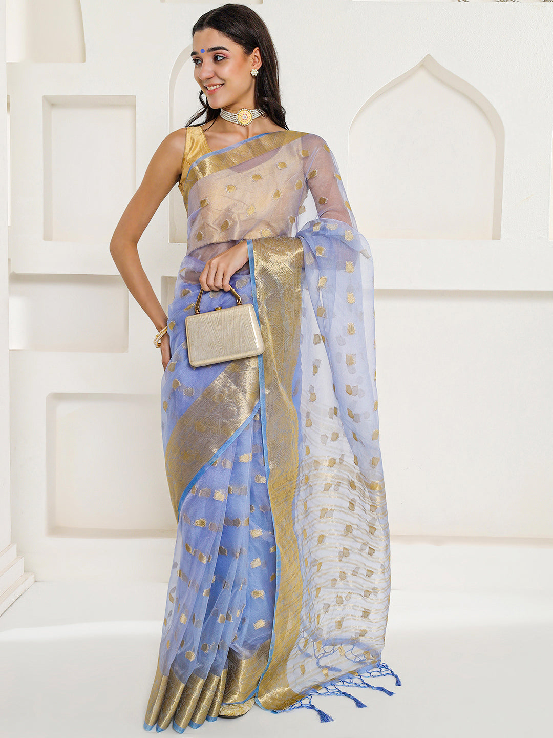 Banarasi Woven Organza Saree - Periwinkle
